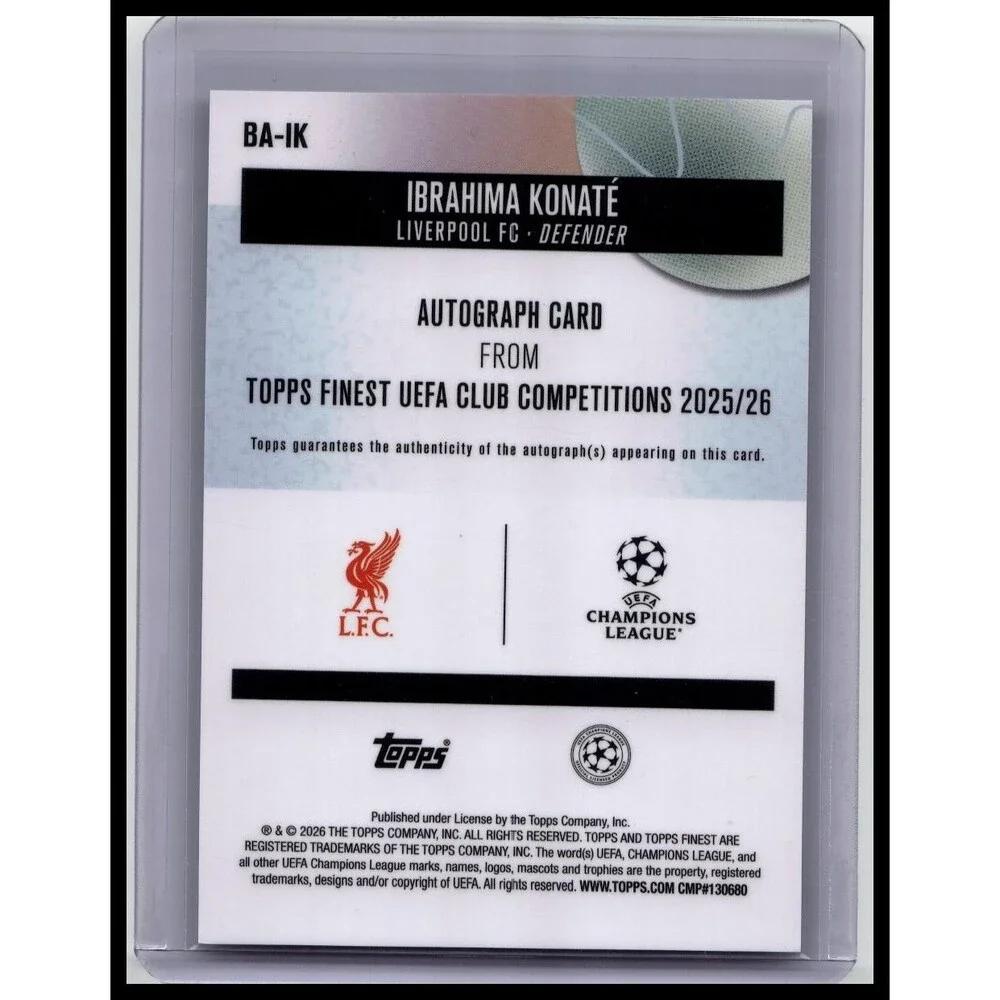 2025-26 Topps Finest UEFA Ibrahima Konate Auto Refractor Liverpool FC #BA-IK /99
